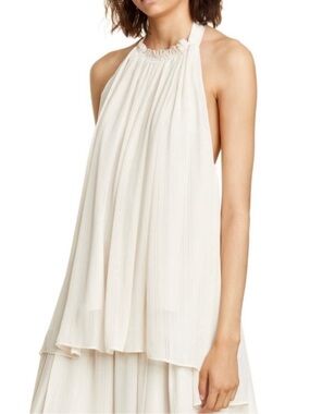 ADEAM BEIGE STRIPED CHIFFON HALTER TOP